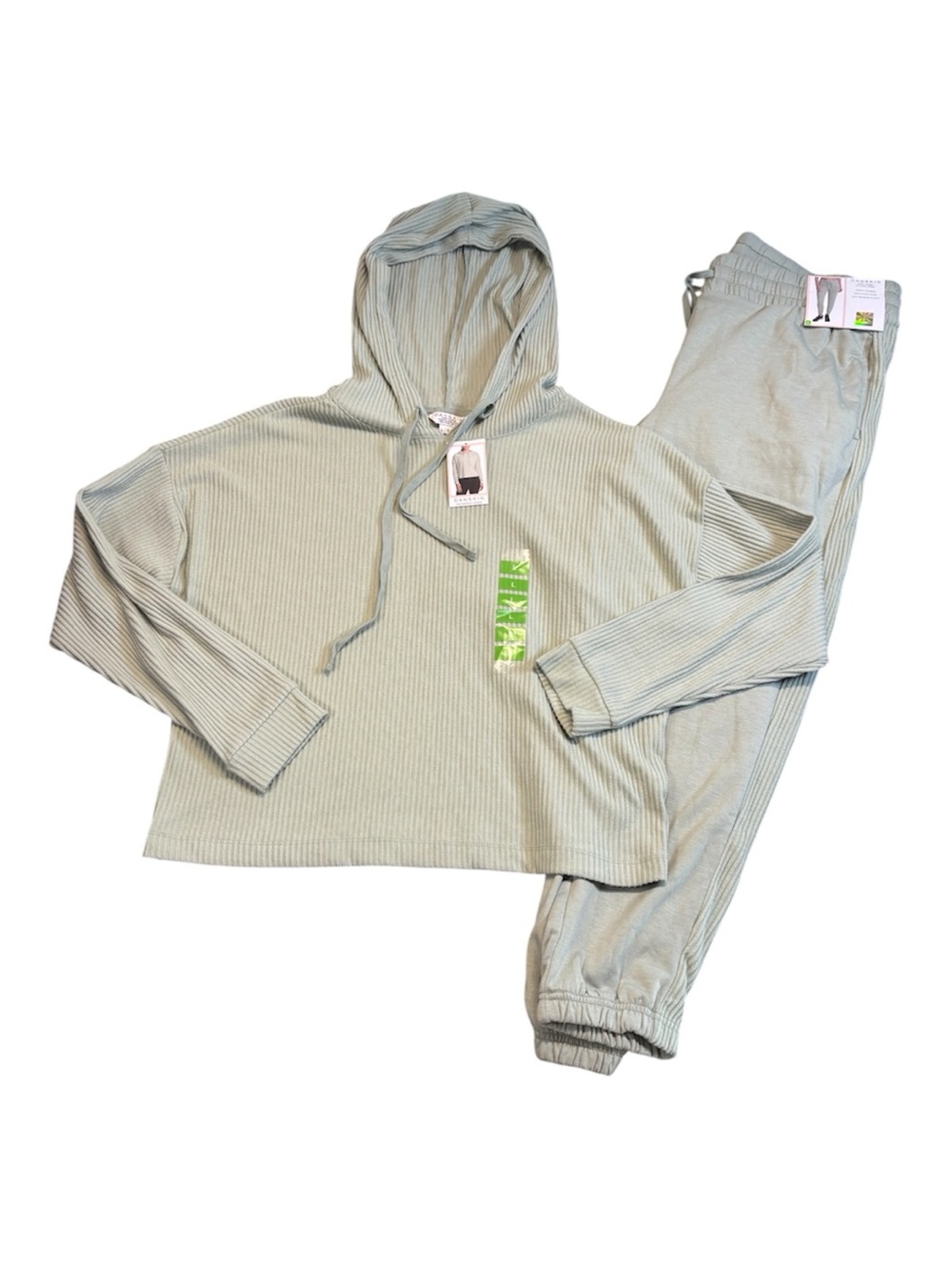 Danskin Women's 2pc Lounge Set Sage Green Ribbed Hoodie Joggers Large NWT